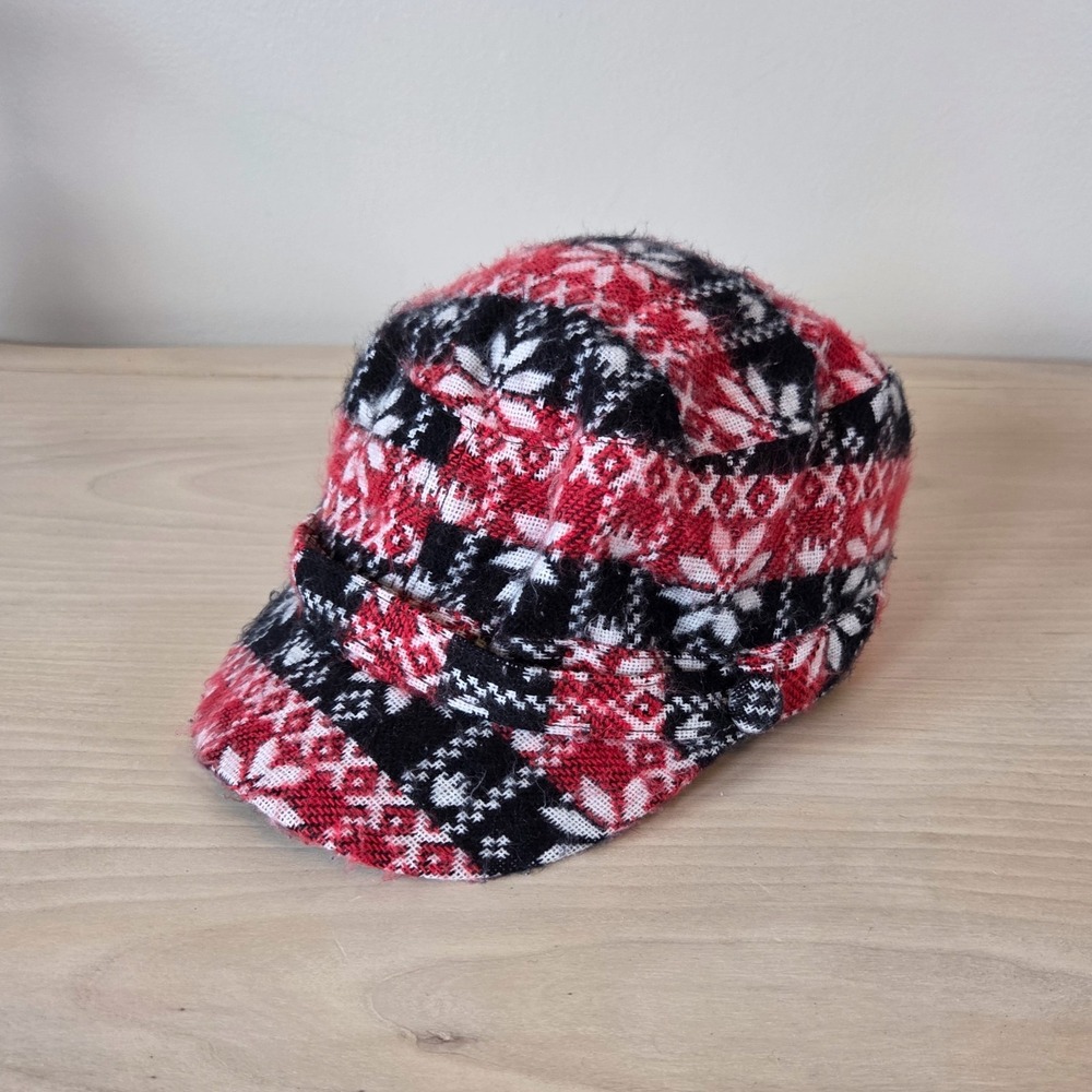 David & Young Fair Isle Knit Newsboy Hat Plaid Snowflake Winter Cap Brimmed - Picture 2 of 6